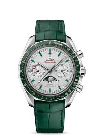 Omega - 304.93.44.52.99.003  Speedmaster Moonphase Chronograph Master Chronometer Platinum / Silver / Emerald