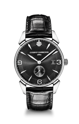 Cuervo y Sobrinos - 3191.1VNS  Historiador Segundos Pequeños Vintage Stainless Steel / Black / Alligator