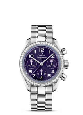 Omega - 324.15.38.40.10.001  Speedmaster Date 38 Stainless Steel / Diamond / Purple / Bracelet