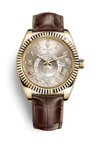 Rolex - 326138-0003  Sky-Dweller Yellow Gold / Silver Roman / Alligator