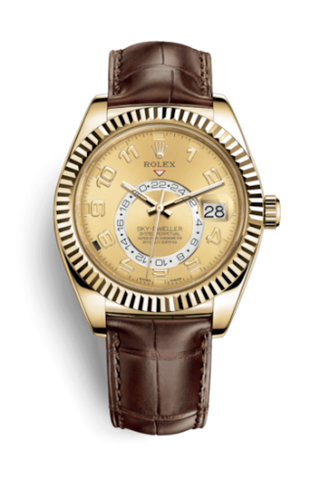 Rolex - 326138-0004  Sky-Dweller Yellow Gold / Champagne Arabic / Alligator