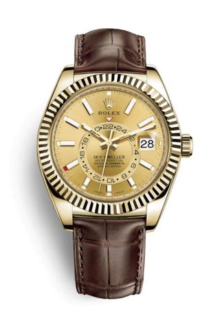 Rolex - 326138-0006  Sky-Dweller Yellow Gold / Champagne / Alligator