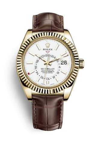 Rolex - 326138-0010  Sky-Dweller Yellow Gold / White / Alligator