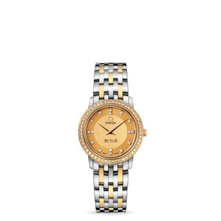 Omega - 413.25.27.60.58.001  De Ville Prestige Quartz 27 Stainless Steel / Yellow Gold / Diamond / Champagne / Bracelet