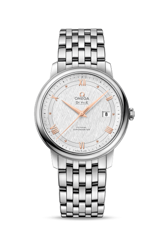 Omega - 424.10.40.20.02.004  De Ville Prestige Co-Axial 39.5 Stainless Steel / Vintage Silver Silk / Bracelet