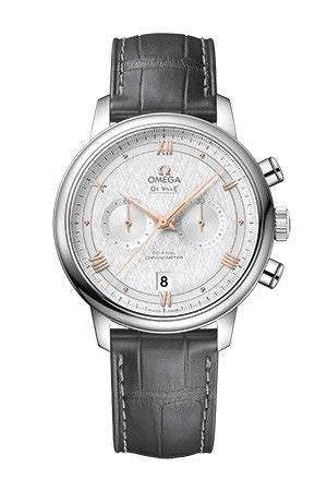 Omega - 424.13.41.50.02.001  De Ville Prestige Co-Axial 41 Chronograph Stainless Steel / Vintage Silver Silk / Alligator