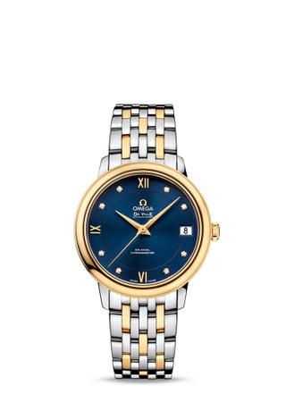 Omega - 424.20.33.20.53.002  De Ville Prestige Co-Axial 32.7 Stainless Steel / Yellow Gold / Blue / Bracelet