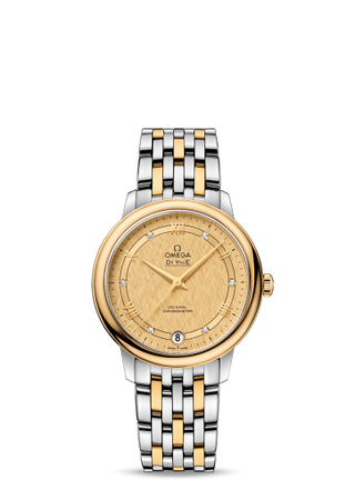 Omega - 424.20.33.20.58.003  De Ville Prestige Co-Axial 32.7 Stainless Steel / Yellow Gold / Vintage Champagne Silk / Bracelet