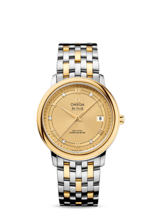 Omega - 424.20.37.20.58.002  De Ville Prestige Co-Axial 36.8 Stainless Steel / Yellow Gold / Vintage Champagne / Bracelet