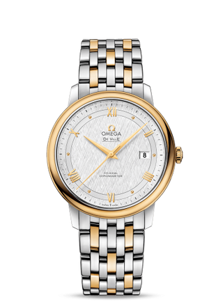 Omega - 424.20.40.20.02.001  De Ville Prestige Co-Axial 39.5 Stainless Steel / Yellow Gold / Vintage Silk Silver / Bracelet