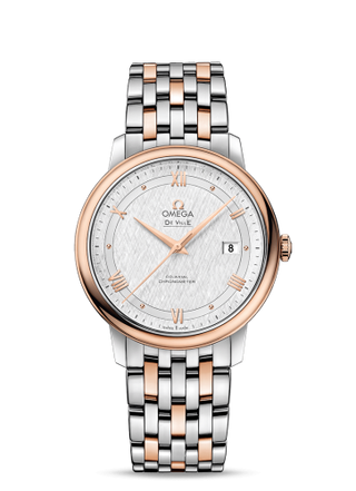 Omega - 424.20.40.20.02.002  De Ville Prestige Co-Axial 39.5 Stainless Steel / Red Gold / Vintage Silk Silver / Bracelet