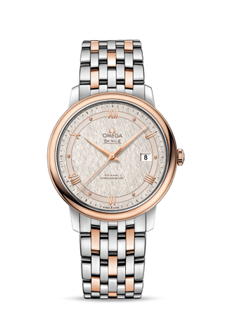 Omega - 424.20.40.20.02.003  De Ville Prestige Co-Axial 39.5 Stainless Steel / Red Gold / Vintage Silver Silk / Bracelet