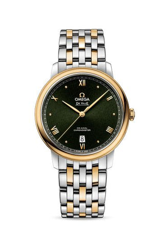 Omega - 424.20.40.20.10.001  De Ville Prestige Co-Axial 39.5 Stainless Steel / Yellow Gold / Green Sunburst / Bracelet