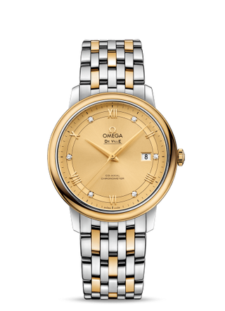 Omega - 424.20.40.20.58.001  De Ville Prestige Co-Axial 39.5 Stainless Steel / Yellow Gold / Vintage Champagne / Bracelet