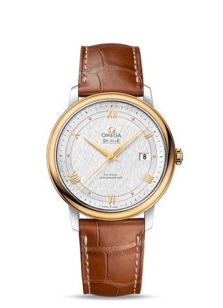 Omega - 424.23.40.20.02.001  De Ville Prestige Co-Axial 39.5 Stainless Steel / Yellow Gold / Vintage Silk Silver