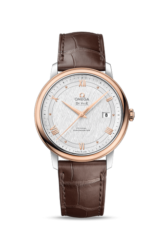 Omega - 424.23.40.20.02.002  De Ville Prestige Co-Axial 39.5 Stainless Steel / Red Gold / Vintage Silk Silver