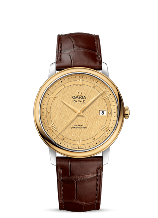 Omega - 424.23.40.20.08.001  De Ville Prestige Co-Axial 39.5 Stainless Steel / Yellow Gold / Vintage Champagne Silk