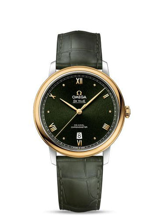 Omega - 424.23.40.20.10.001  De Ville Prestige Co-Axial 39.5 Stainless Steel / Yellow Gold / Green Sunburst