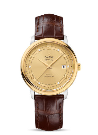 Omega - 424.23.40.20.58.001  De Ville Prestige Co-Axial 39.5 Stainless Steel / Yellow Gold / Vintage Champagne