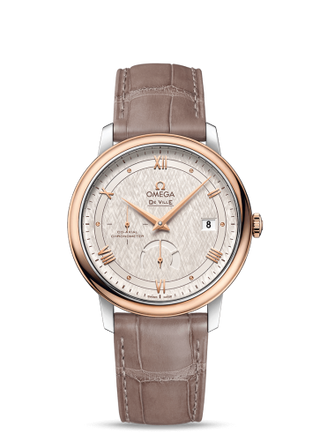 Omega - 424.23.40.21.02.001  De Ville Prestige Co-Axial 39.5 Power Reserve Stainless Steel / Red Gold / Vintage Silver Silk