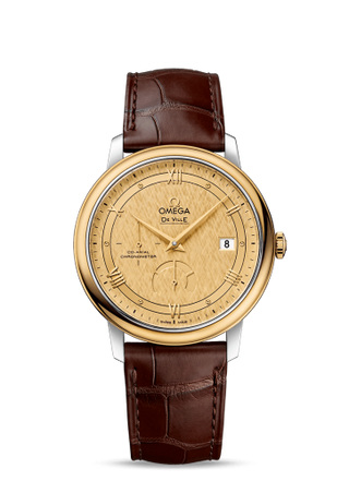 Omega - 424.23.40.21.08.001  De Ville Prestige Co-Axial 39.5 Power Reserve Stainless Steel / Yellow Gold / Vintage Champagne Silk