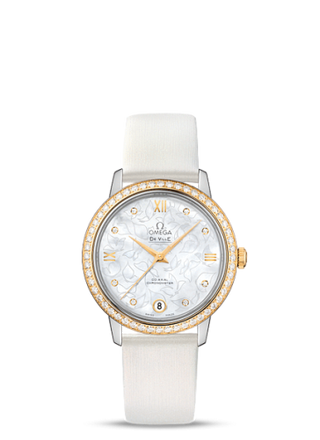 Omega - 424.27.33.20.55.002  De Ville Prestige Co-Axial 32.7 Stainless Steel / Yellow Gold / MOP Butterfly / Diamond