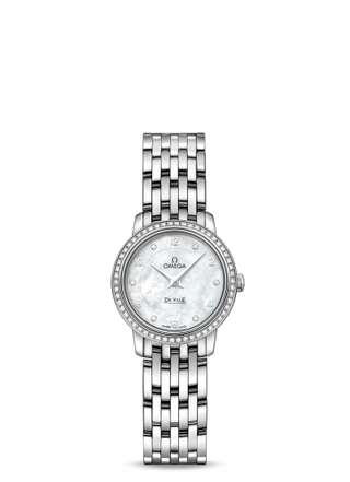 Omega - 424.55.24.60.55.003  De Ville  Prestige Quartz Ladies 24.5 White Gold Diamond / MOP / Bracelet