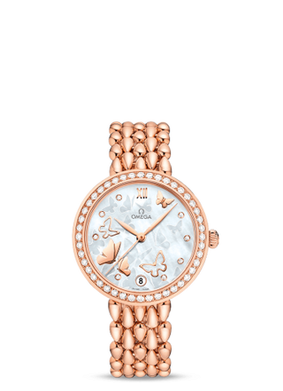 Omega - 424.55.33.20.55.006  De Ville Prestige Dewdrop Co-Axial 32.7 Red Gold / MOP  Butterfly / Diamond / Bracelet