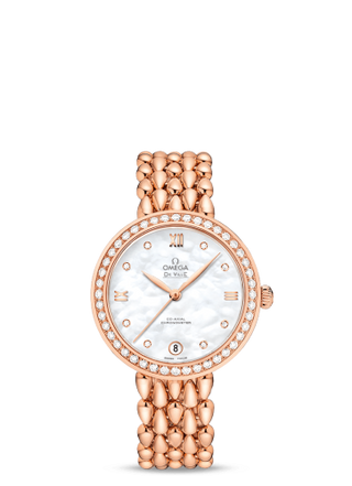 Omega - 424.55.33.20.55.007  De Ville Prestige Dewdrop Co-Axial 32.7 Red Gold / MOP / Diamond / Bracelet