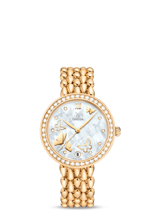 Omega - 424.55.33.20.55.008  De Ville Prestige Dewdrop Co-Axial 32.7 Yellow Gold / MOP Butterfly / Diamond / Bracelet