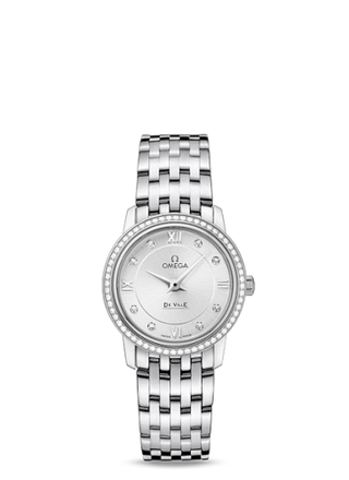 Omega - 424.15.27.60.52.001  De Ville Prestige Quartz 27.4 Stainless Steel / Diamond / Silver / Bracelet