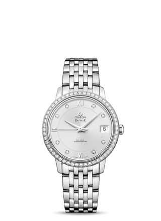 Omega - 424.15.33.20.52.001  De Ville Prestige Co-Axial 32.7 Stainless Steel / Diamond / Silver / Bracelet