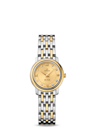 Omega - 424.20.24.60.58.001  De Ville  Prestige Quartz Ladies 24.5 Stainless Steel / Yellow Gold / Champagne  / Bracelet