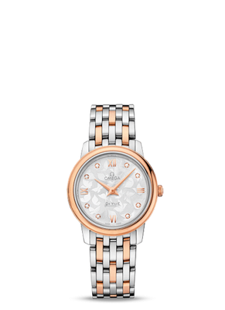 Omega - 424.20.27.60.52.002  De Ville Prestige Quartz 27.4 Stainless Steel / Red Gold / Silver Butterfly / Bracelet