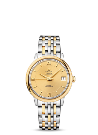 Omega - 424.20.33.20.08.001  De Ville Prestige Co-Axial 32.7 Stainless Steel / Yellow Gold / Champagne / Bracelet