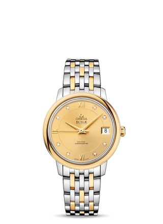 Omega - 424.20.33.20.58.001  De Ville Prestige Co-Axial 32.7 Stainless Steel / Yellow Gold / Champagne / Bracelet