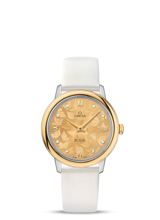 Omega - 424.22.33.60.58.001  De Ville Prestige Quartz 32.7 Stainless Steel / Yellow Gold / Champagne Butterfly