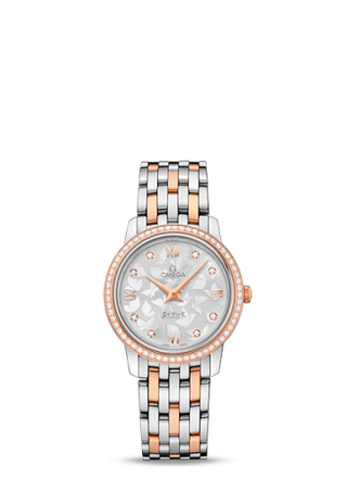 Omega - 424.25.27.60.52.001  De Ville Prestige Quartz 27.4 Stainless Steel / Red Gold / MOP Butterfly / Bracelet