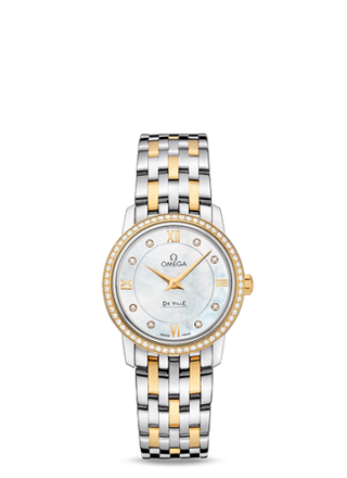 Omega - 424.25.27.60.55.001  De Ville Prestige Quartz 27.4 Stainless Steel / Yellow Gold / Diamond / Diamond MOP