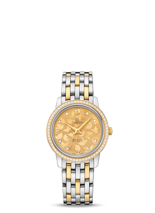 Omega - 424.25.27.60.58.002  De Ville Prestige Quartz 27.4 Stainless Steel / Yellow Gold / Champagne Butterfly / Bracelet / Diamond