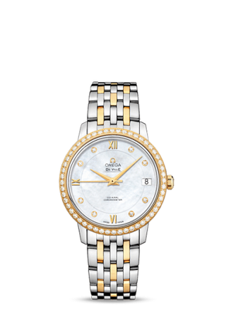 Omega - 424.25.33.20.55.001  De Ville Prestige Co-Axial 32.7 Stainless Steel / Yellow Gold / Diamond / MOP / Bracelet