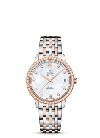 Omega - 424.25.33.20.55.002  De Ville Prestige Co-Axial 32.7 Stainless Steel / Red Gold / Diamond / MOP / Bracelet