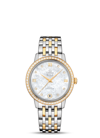 Omega - 424.25.33.20.55.004  De Ville Prestige Co-Axial 32.7 Stainless Steel / Yellow Gold / MOP Butterfly / Diamond / Bracelet