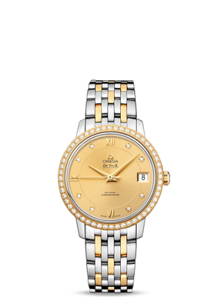 Omega - 424.25.33.20.58.001  De Ville Prestige Co-Axial 32.7 Stainless Steel / Yellow Gold / Diamond / Champagne / Bracelet