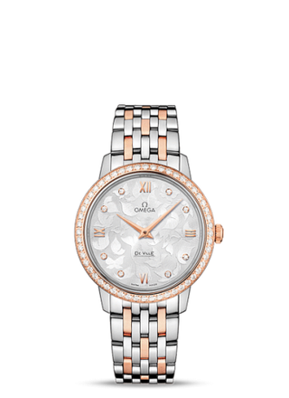 Omega - 424.25.33.60.52.001  De Ville Prestige Quartz 32.7 Butterfly Stainless Steel / Red Gold / Diamond / Bracelet