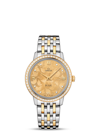 Omega - 424.25.33.60.58.001  De Ville Prestige Quartz 32.7 Butterfly Stainless Steel / Yellow Gold / Diamond / Bracelet