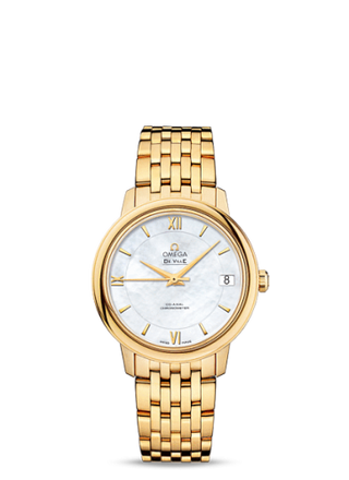 Omega - 424.50.33.20.05.001  De Ville Prestige Co-Axial 32.7 Yellow Gold / MOP / Bracelet