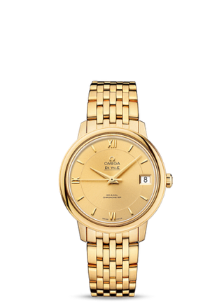 Omega - 424.50.33.20.08.001  De Ville Prestige Co-Axial 32.7 Yellow Gold / Gold / Bracelet