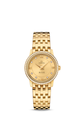 Omega - 424.55.27.60.58.001  De Ville Prestige Quartz 27.4 Yellow Gold / Champagne-Diamond / Bracelet