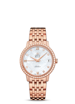 Omega - 424.55.33.20.55.002  De Ville Prestige Co-Axial 32.7 Red Gold / MOP / Diamond / Bracelet